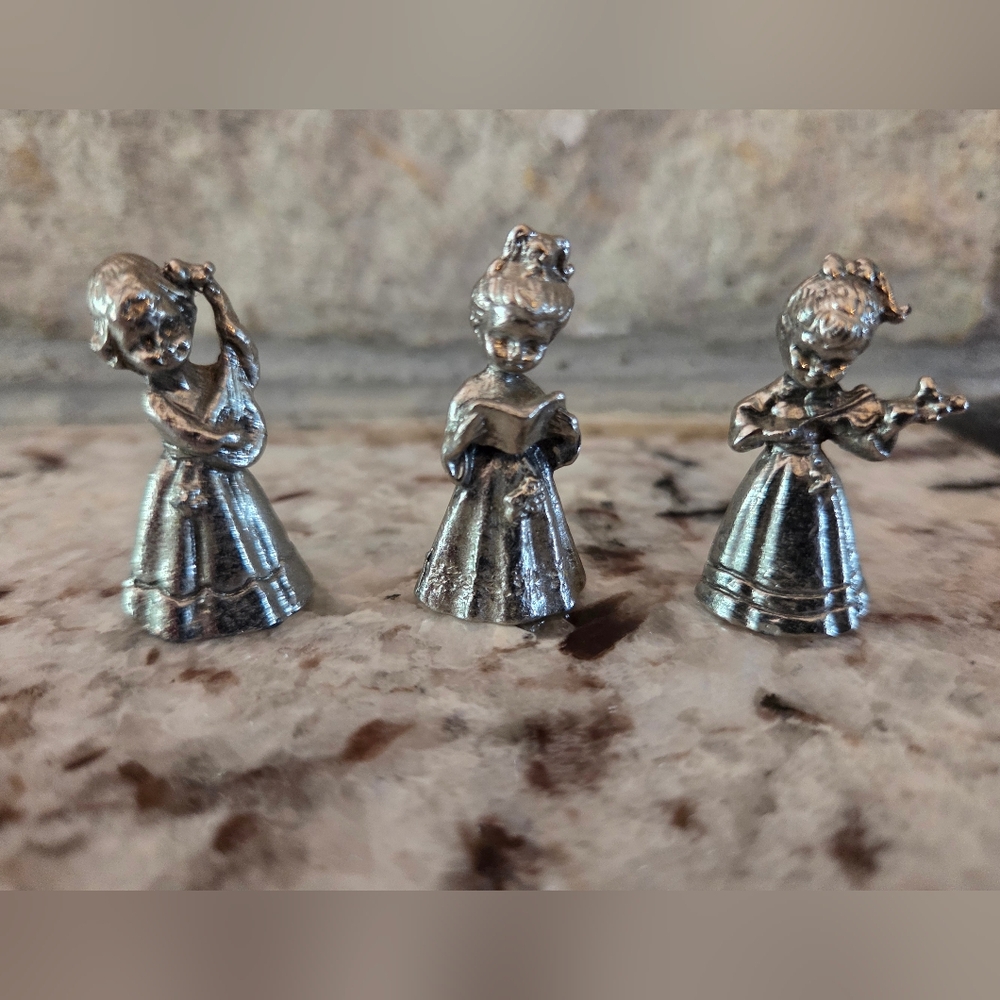 Vintage Small Pewter Christmas Angels Musicians Singers Heaven Girl Band 1.5"